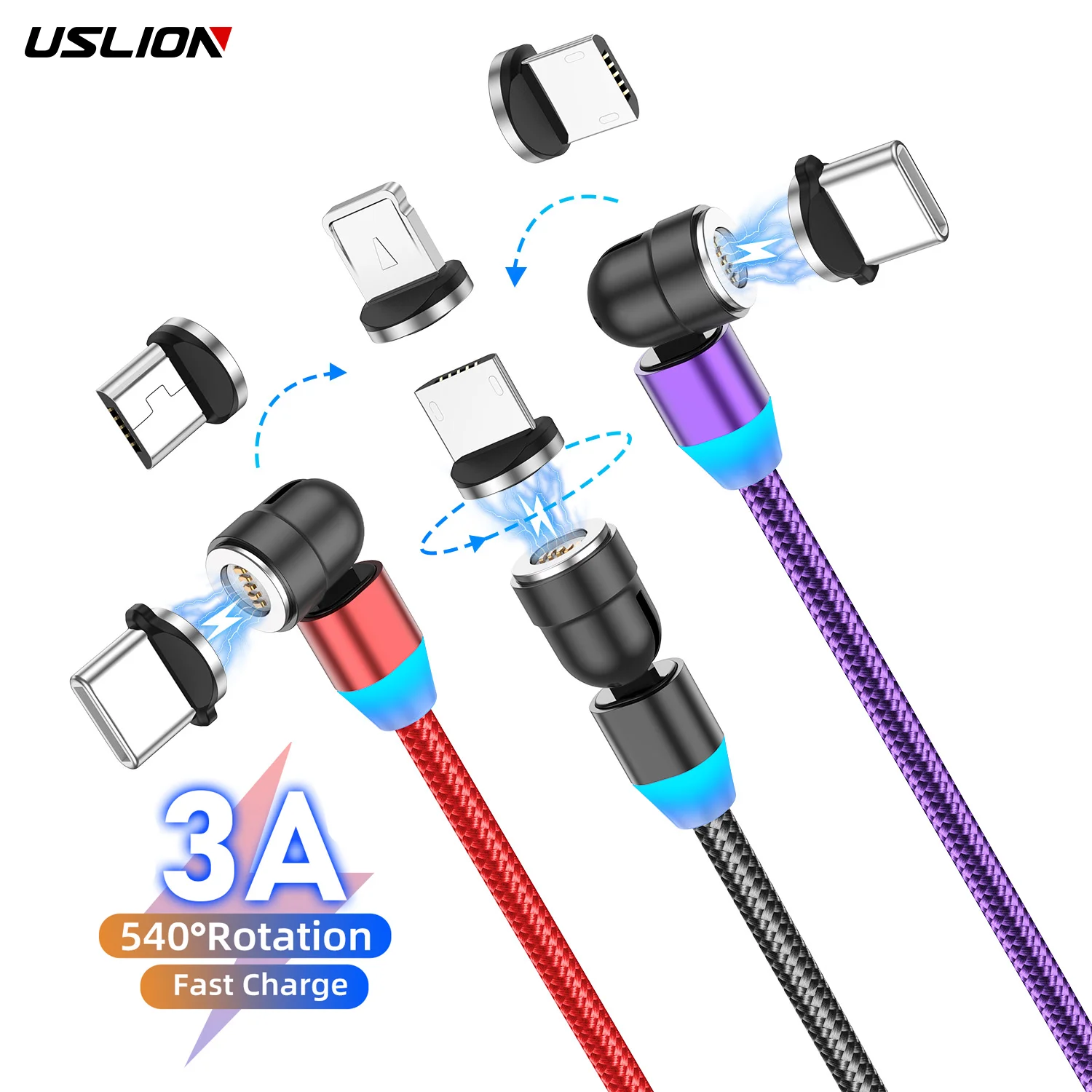 

Best Sell Magnetic Data Cable Manufacture 3A Fast Micro USB Charging Cable Magic Mobile Phone Data Line Android USB Data Cable, Black red purple silver