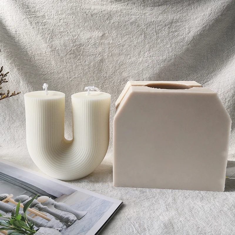 

J1128 Handmade Candle Mould Geometric Arch U Shaped Aromatherapy Candle Silicone Mold, White