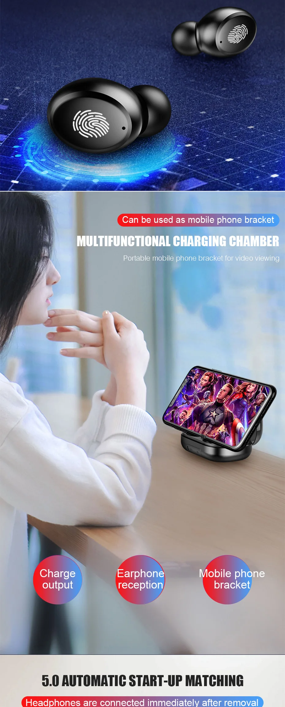 TOPK 2400mAh Waterproof Wireless Bluetooth 5.0 Headset TWS Stereo Earphone Power Bank 2 IN 1 Headphone - ANKUX.COM