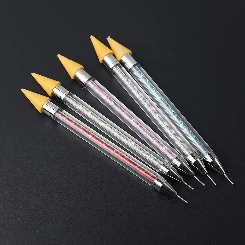 

Nail Art Tool Double-ended Crystal Beads Handle Wax Head Rhinestone Picker Dotting Pen, Pink, yellow, blue, red, rose red