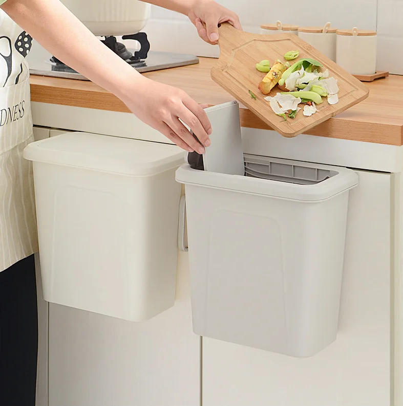 

Amazon Hot Sale Plastic Garbage Bin Kitchen Trash Can, Wall Mountable Waste Bins, White/grey