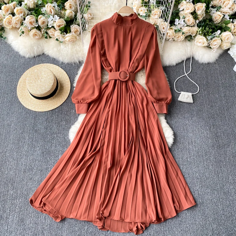

2021 Evening Party Long Sleeve Maxi Dress Muslim Women Sashes Solid Color summer long sleeve chiffon prom dresses, Grey