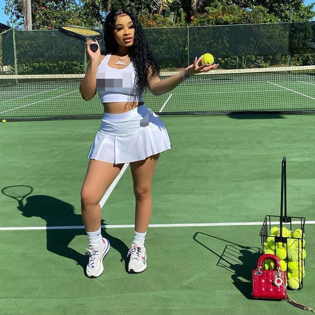 

YD Summer trendy brand private label summer tennis pleated skirts and tank top women's clothing two piece mini skirt set