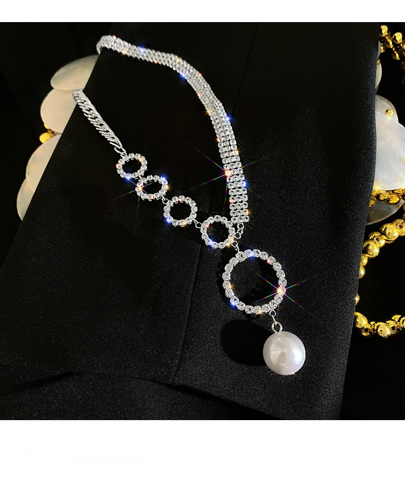

fashion jewelry trendy crystal circle pearl pendant jewellery necklaces women