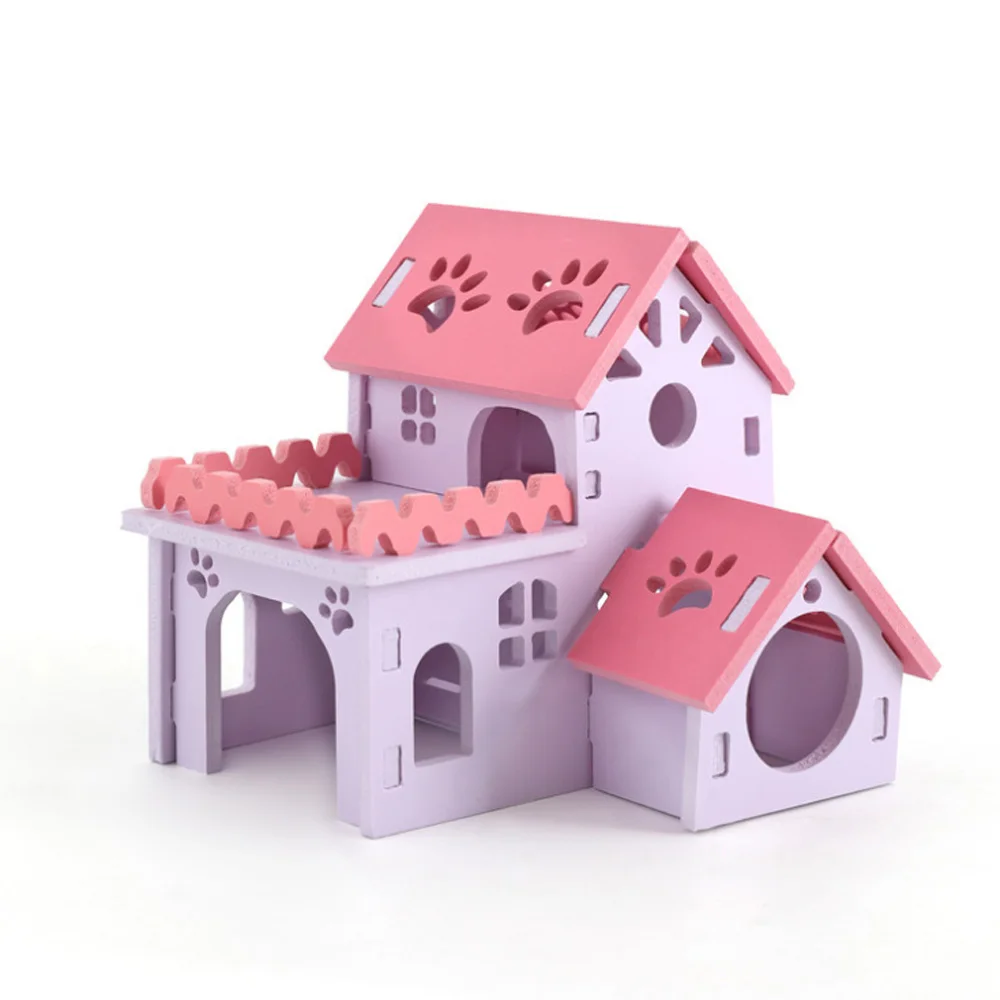 

Eco-friendly Pet Hamster Warmth House Castle Small Animal Hamster Colorful Tower Toy Cages House Villa, Pink