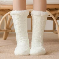 

Woman winter fluffy thermal wholesale unisex plain fur rubber sole slipper Christmas women knee high custom warm fuzzy socks