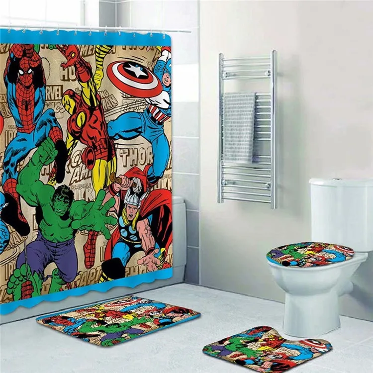 

Family Personalized Shower Curtain , Marvel Spider-Man and The Hulk Bath Curtain/