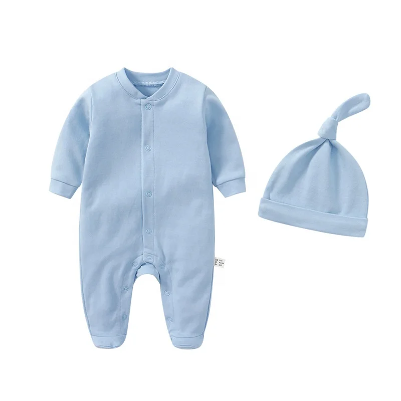 

2 Pieces Organic Cotton Baby Clothes Sleepsuit Romper Newborn Comfortable Soft Funny Unisex Bodysuit Hat Set, Regular 8 colors