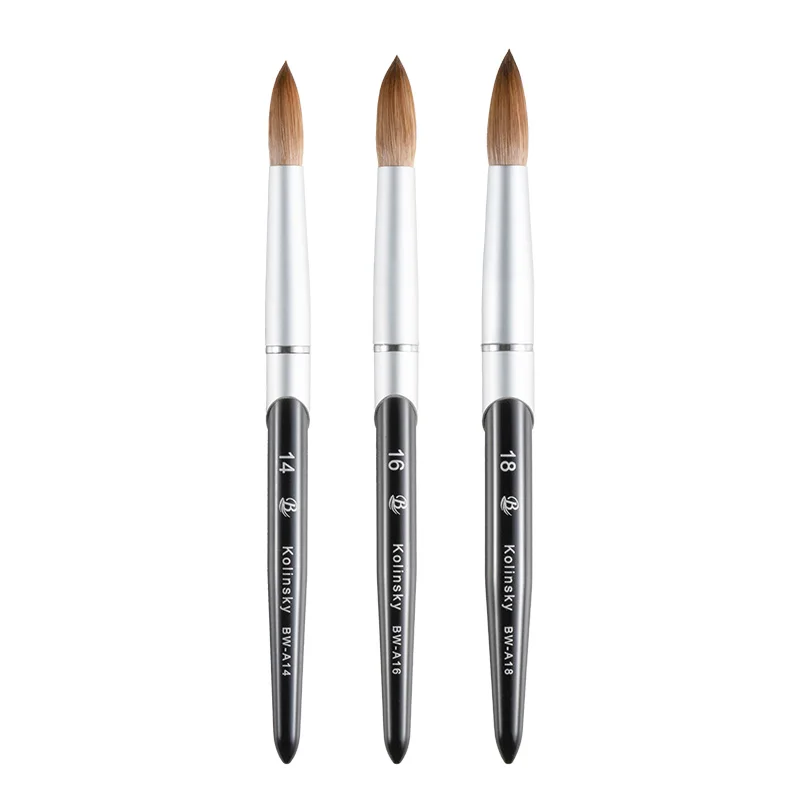 Professional Factory Wholesale Acrylic Art Nails Tools Pure Round Nail Kolinsky Hair Design Brushes for Personal Use