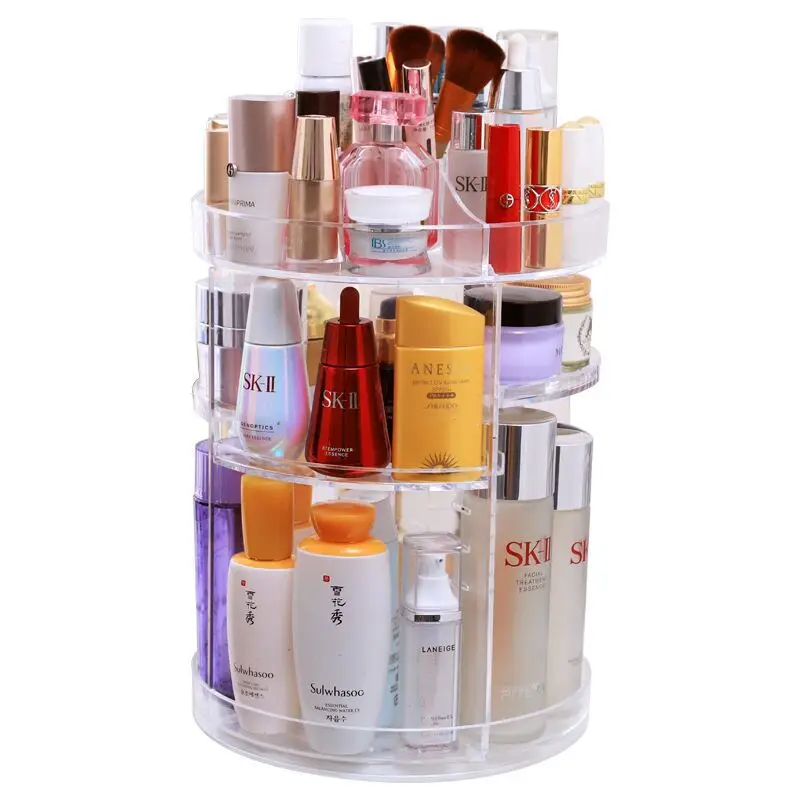 

Wholesale Clear Transparent Large 360 Degree Rotating Makeup Organizer Display Plastic Cosmetic Storage Box