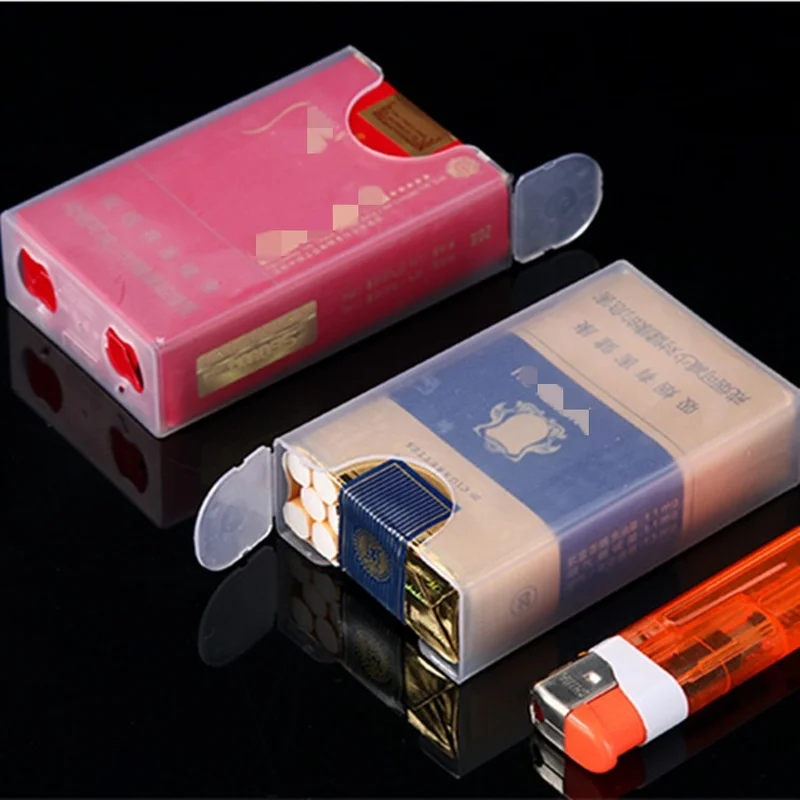 

Lighter Anti-pressure Lighters Storage Holder Smoking Gadget 1pcs Portable Transparent Plastic Cigarette Case Box With Smoke, As photo