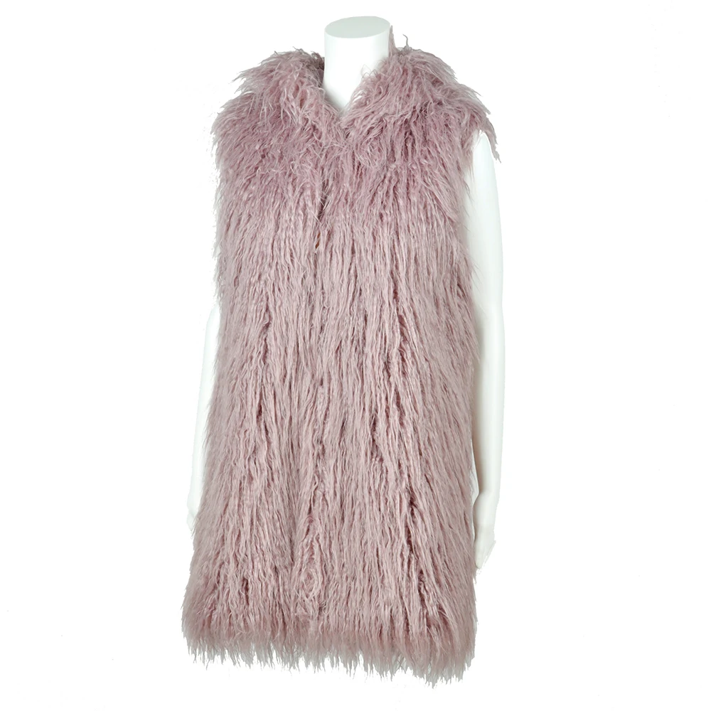 

Wholesale Women Outerwear Winter Goat Hair Faux Fur Vest Long Pink Warm Waistcoats