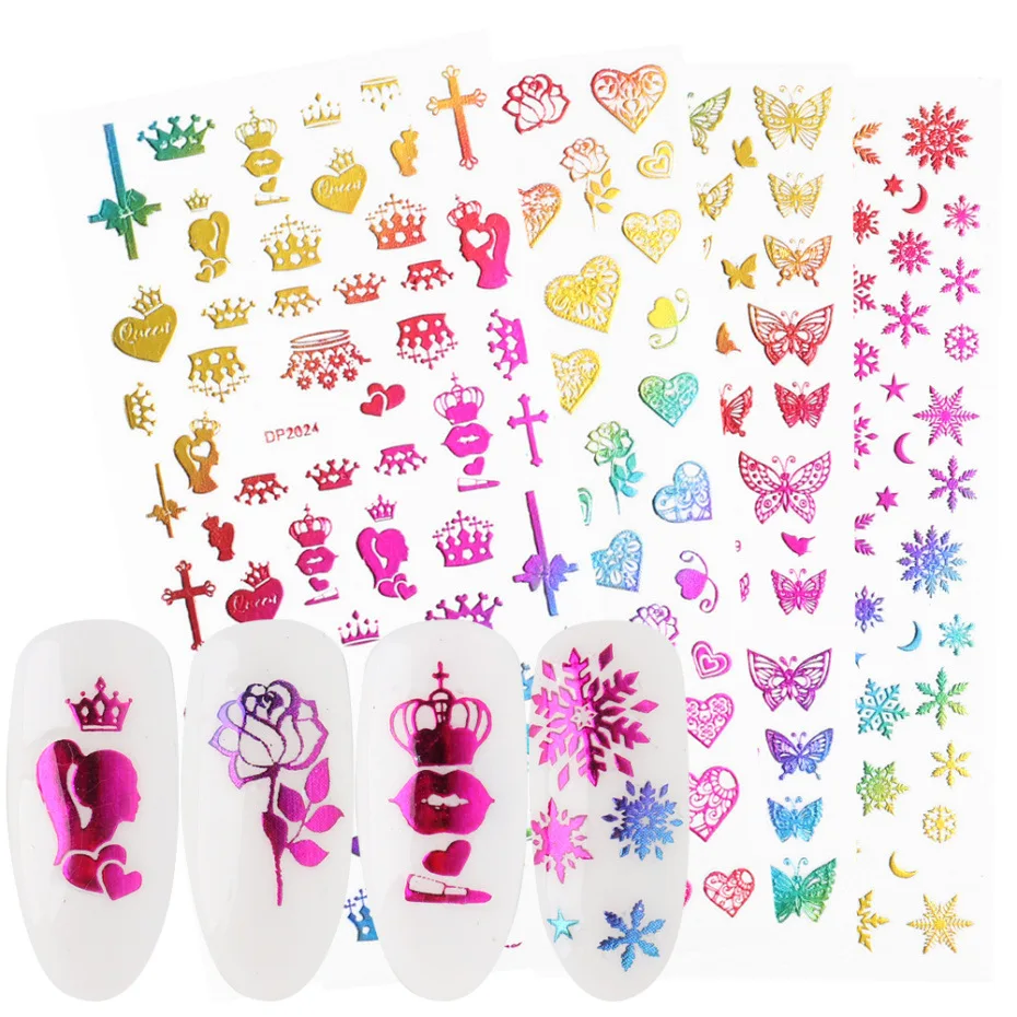 

DP2013-2024-1 wholesale laser nail supplies valentine's day designs butterfly nail art designs sticker