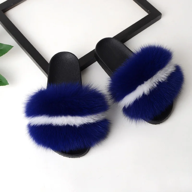 
New designer slides for women fox fur slippers 