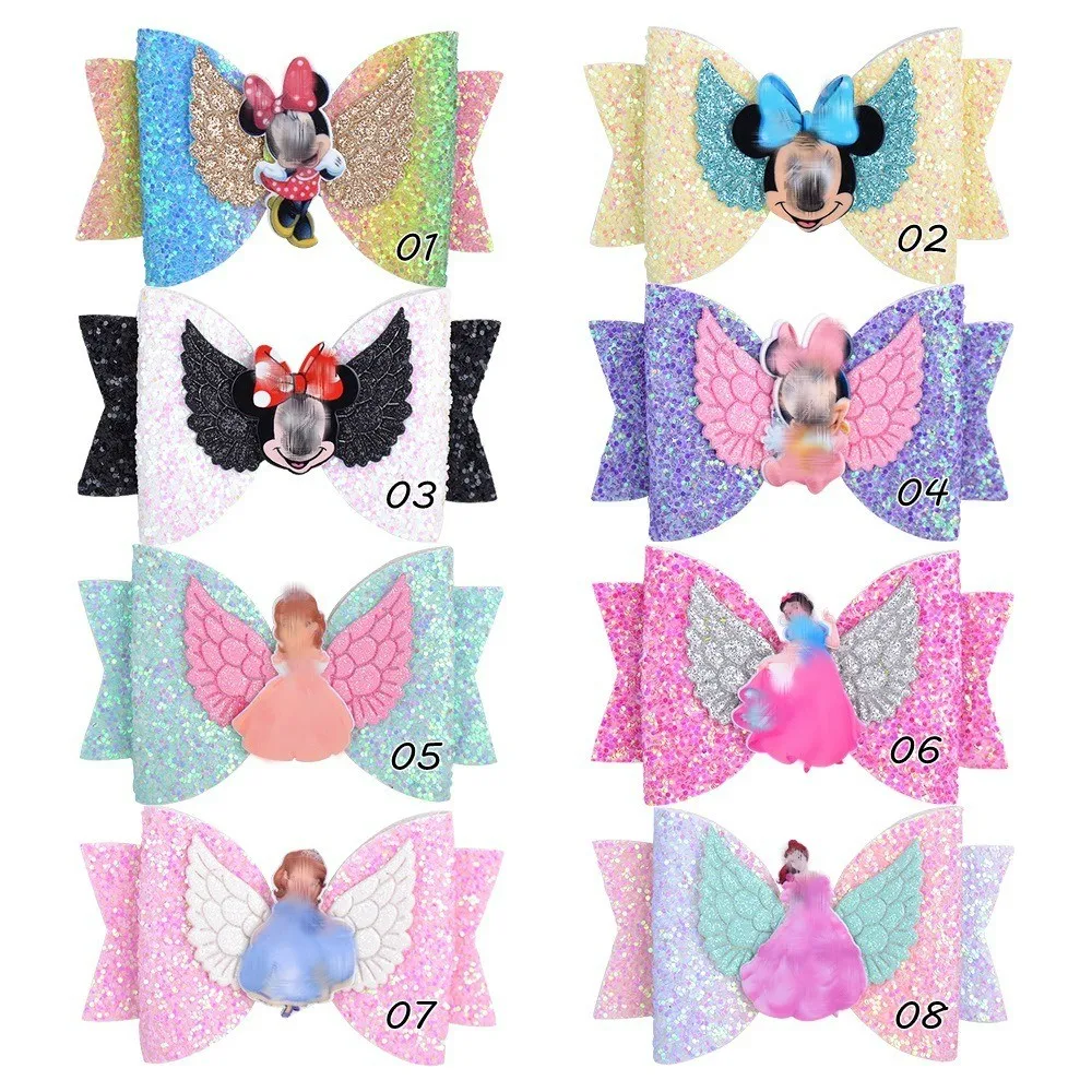 

Cartoon figure glitter bow girls hair clips accessories frozen series Elsa princess hair bows pins for kids