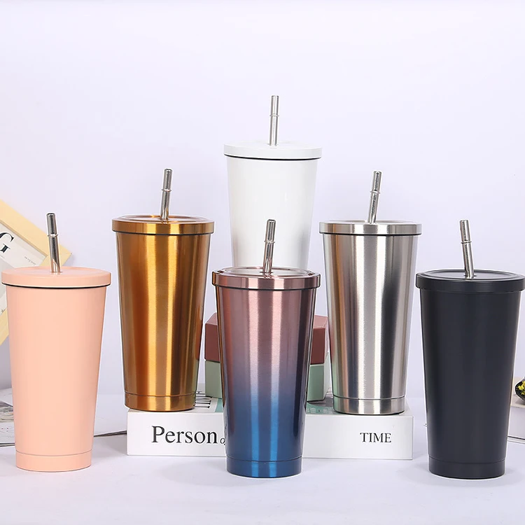 

Coffee cup gift insulated stainless steel water bottle with straw