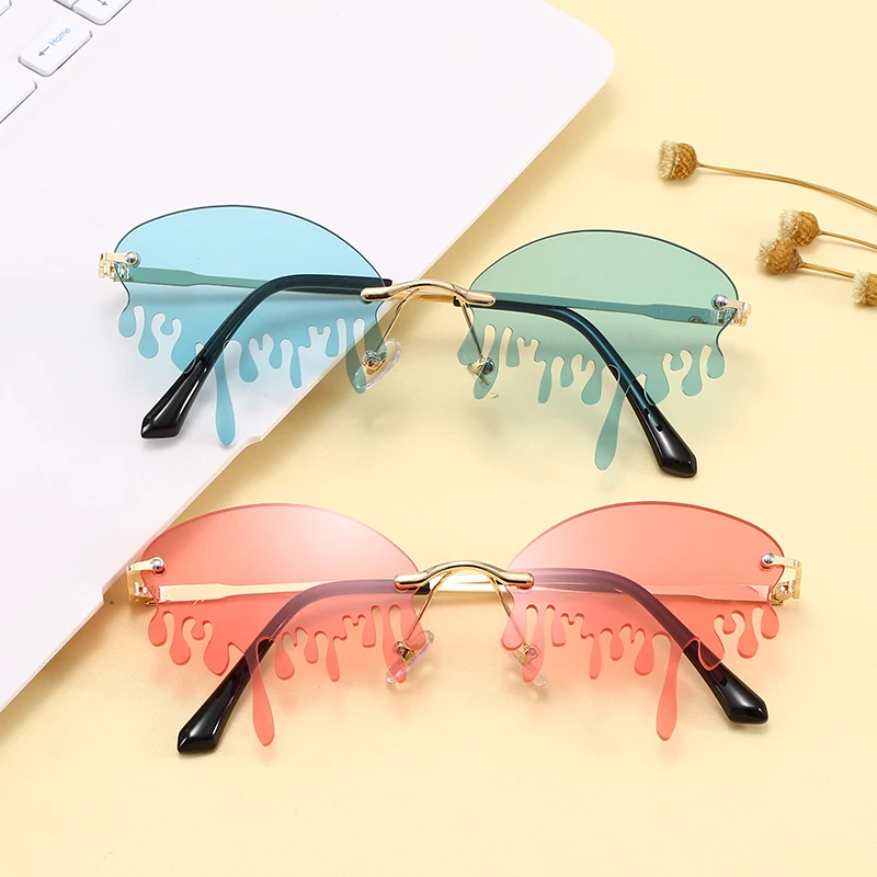 

Superhot Eyewear A0422 Fashion 2020 Rimless Tinted Fire Dripping Shape Women Ladies Sunglasses