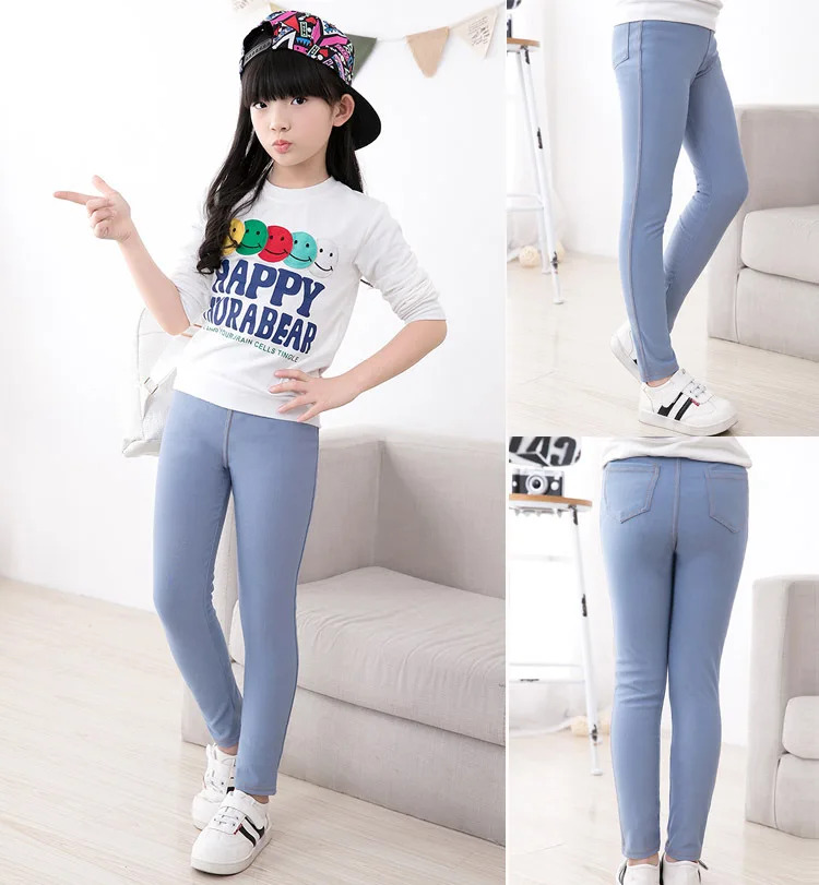 

M1711 Spring Autumn Girls High-elastic Denim Legging Pencil pants tights leggings kids jeans