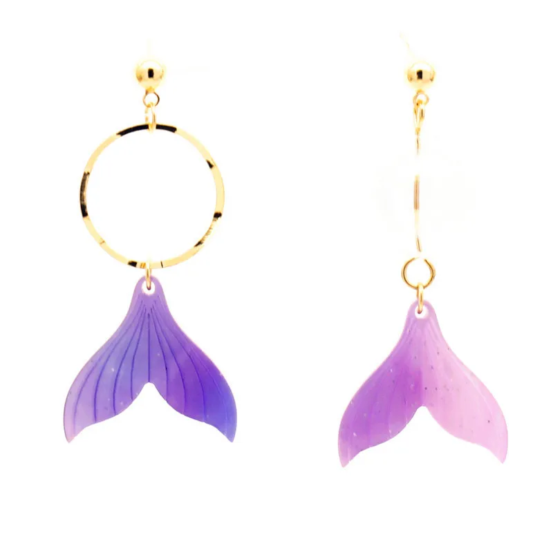 

Wish Hot Sale Asymmetries Colorful Mermaid tail Earrings Women Earrings Jewelry Drop Earrings, As picture