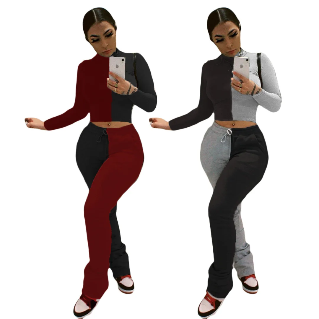 

JOAN Tracksuit Set Women Sweatsuit Set Thick Stacked Sweatpants Joggers Crop Top Two Piece Pants Set For Women Two Pieces Jogger, Yellow, gray, green, black, pink, blue