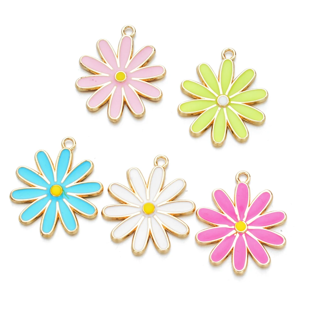 

Fashion Double-faced flower charms enamel sunflower Daisy pendant for bracelet necklace earrings jewelry making finding, Color