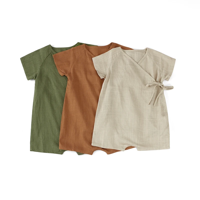 

Wholesale Kid Summer Jumpsuit Baby Clothes Linen Cotton Short Sleeve Onesie romper For Babies