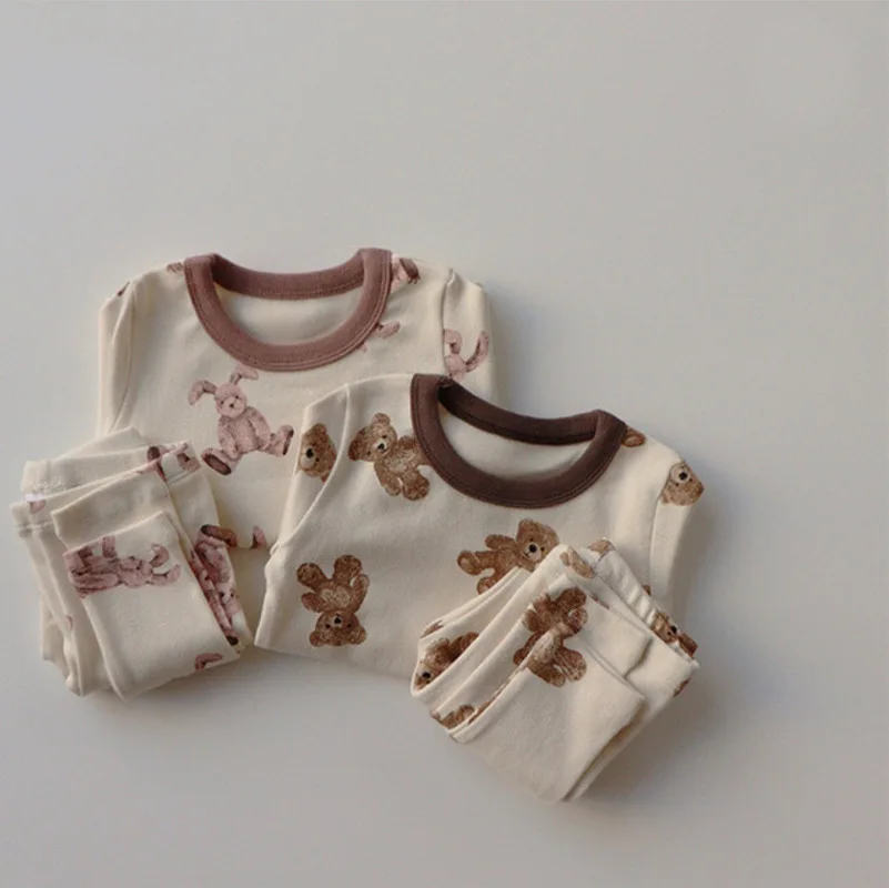 

Babys Boys Girls t-shirt +pants clothes set Autumn Toddlers Cotton Bear Bunny Printed clothing sets, Customized color