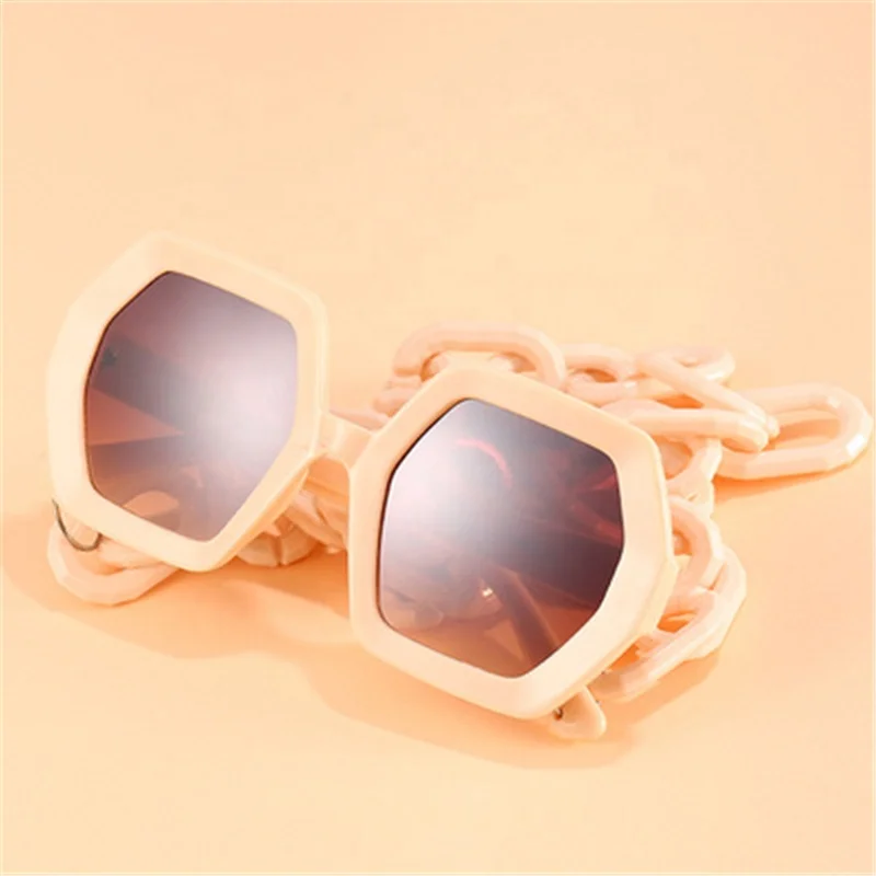 

Unique Chain Women Luxury Square Sun Glasses Female Vintage Punk Sunglasses, 5 colors