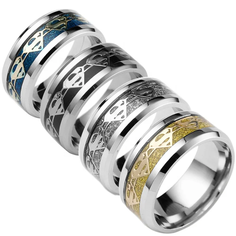 

Factory Outlet Wholesale Stock Women Men Punk 316L Stainless Steel Superman Rings, Silver,gold,black