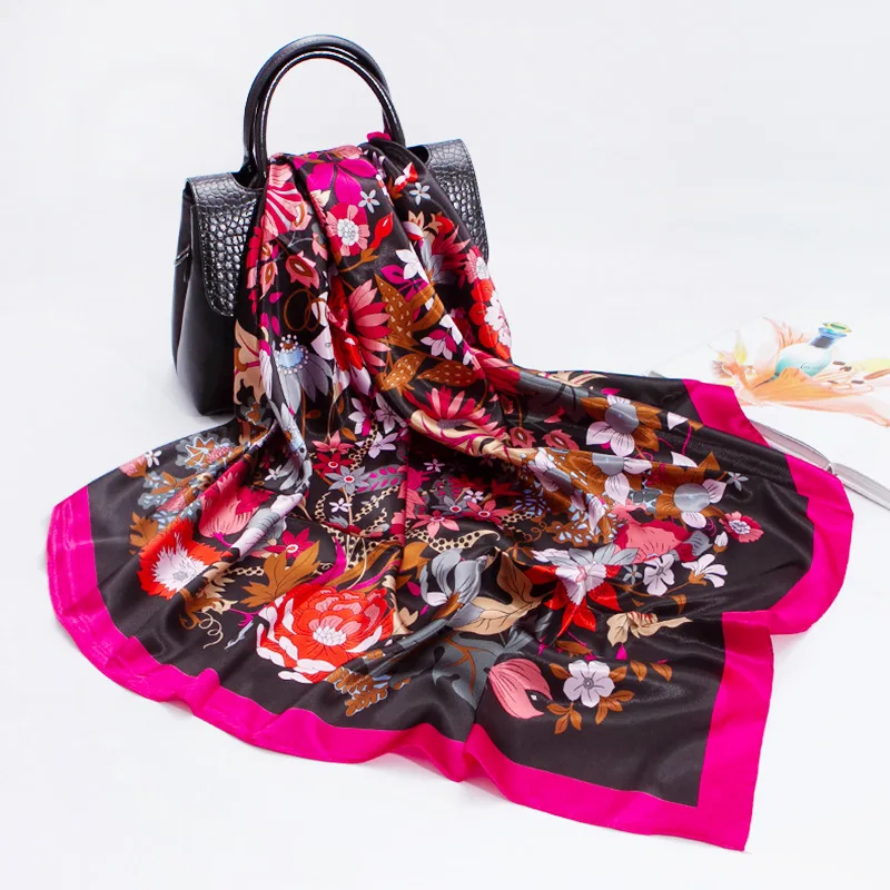 

Fashion scarf for women hijab Stylish Girls palestine scarf custom Professional Satin Flower Pattern Scarf