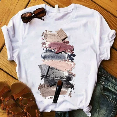 

Paris fashion nail polish bot graphic T-shirt Women O Neck Plain Short Sleeve Tshirts girls' shirts tee Casual T Shirt For Women, Black white pink yellow blue green grey red