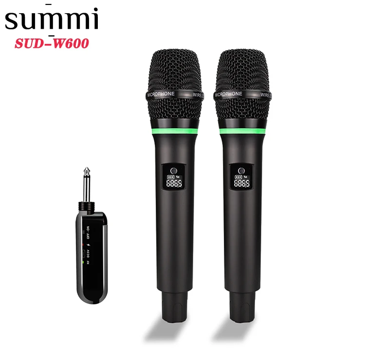 

Wireless Microphone UHF Metal Dual Handheld Dynamic Mic Karaoke System with Rechargeable Receive