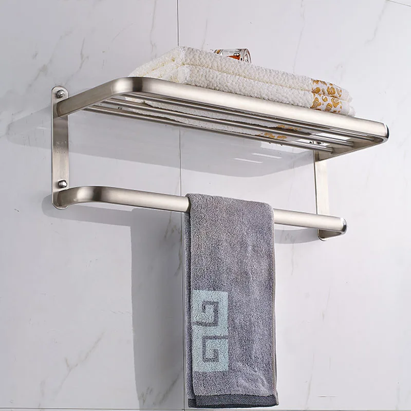 Hotel Style Wall Mount Stainless Steel Towel Rack Towel Shelf Bathroom ...