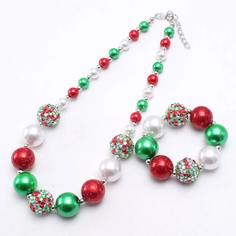 

Wholesale cheap kids jewelry chunky bubblegum rhinestones beads girls christmas necklace set, As picture show