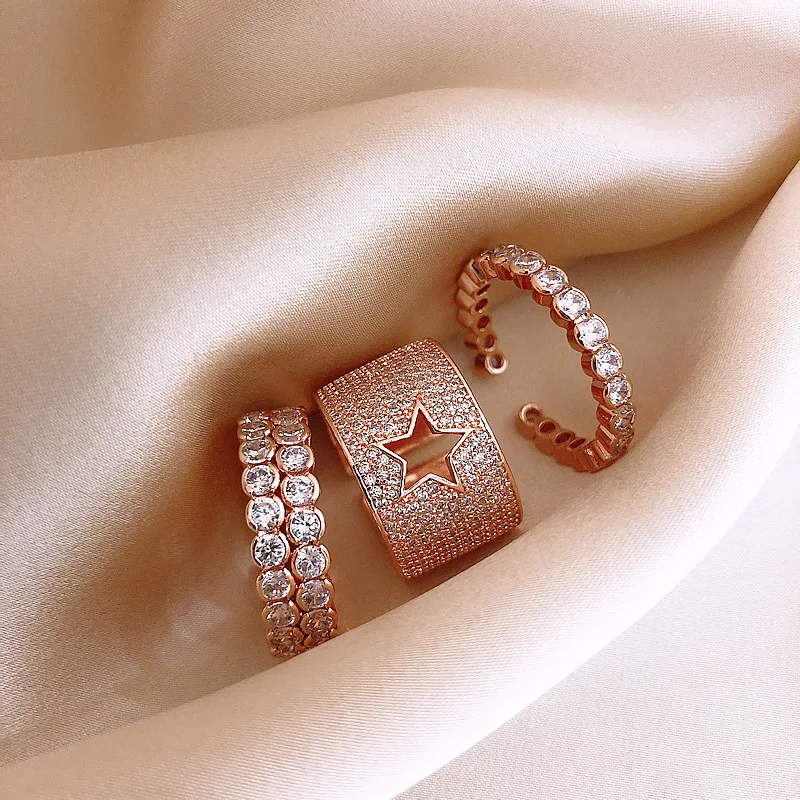 

HOVANCI 2020 Fashion Luxury Gitter Wedding Engagement Adjustable Crystal Zircon Diamond Cuff Finger Ring Jewelry for Women, Multi