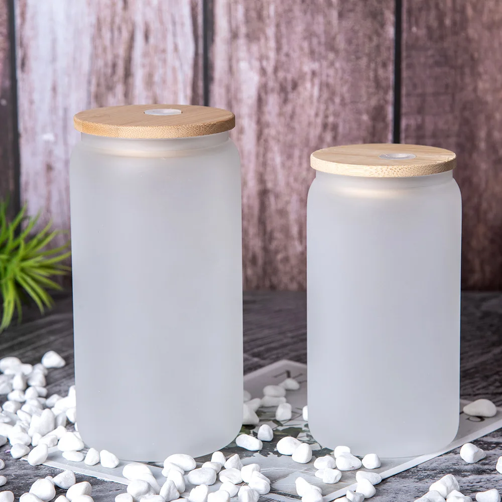

Wholesale frosted transparent sublimation blanks 12oz 16oz 25oz glass bottle heat transfer mason jars cola water cans coffee cup