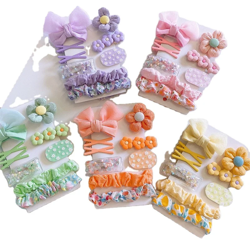 

LBV Accessories Korean version of children's bow hairpin scrunchies cartoon floral large intestine scrunchies side clip set