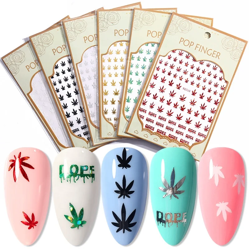 

2020 Hot Selling Holographic Laser Leaf Shape 3D Nail Decal Sticker Nail Art Sticker WG265, Picture