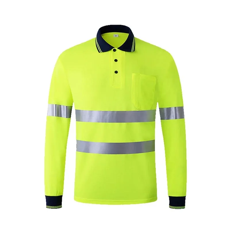 

Custom long sleeve reflective polo t shirt quick dry polyester high visibility safety t shrit man protective workwear