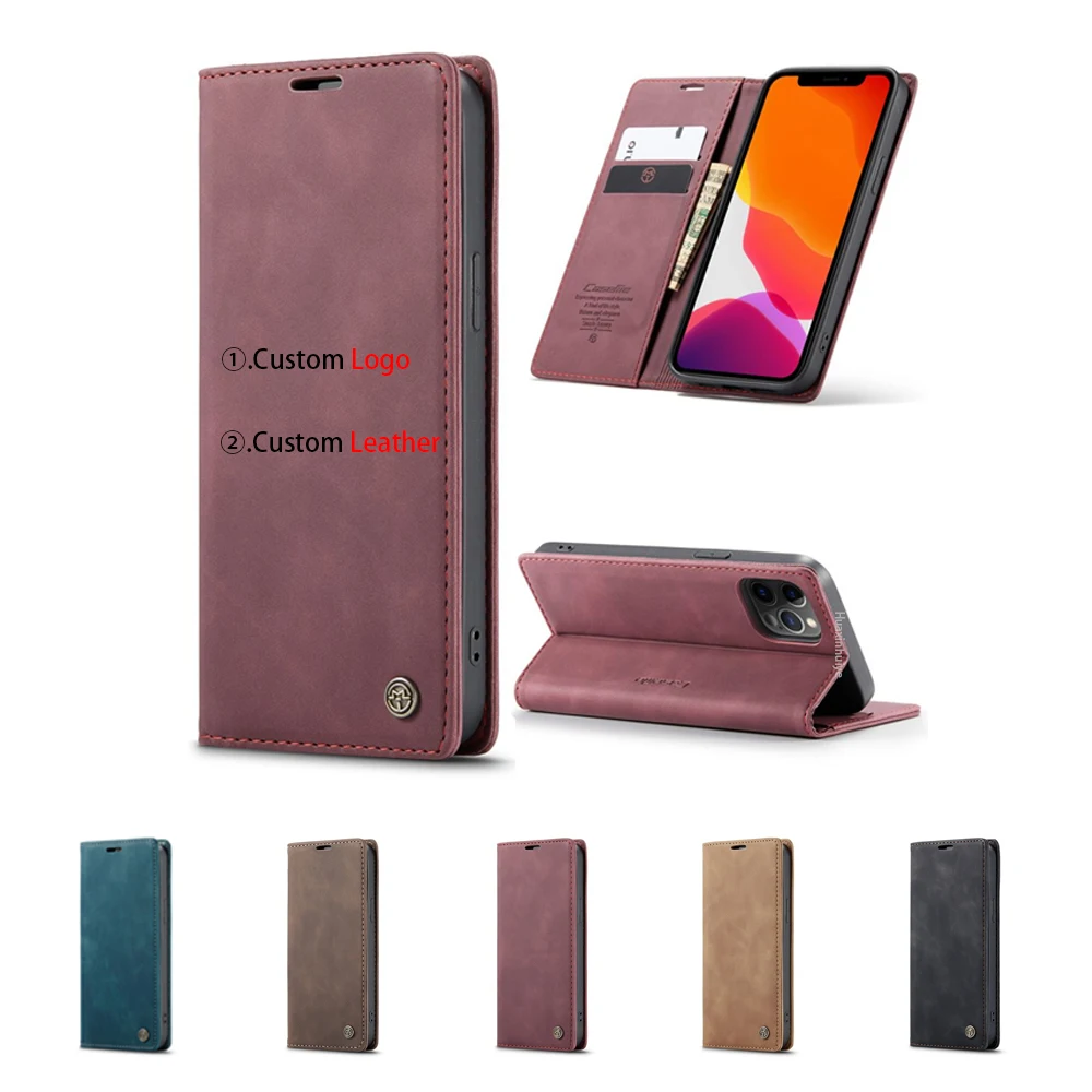 

CaseMe Custom Logo Flip Wallet Leather Phone Case For iPhone 12 11 Pro Max For Samsung For Huawei For OnePlus, 5 colors