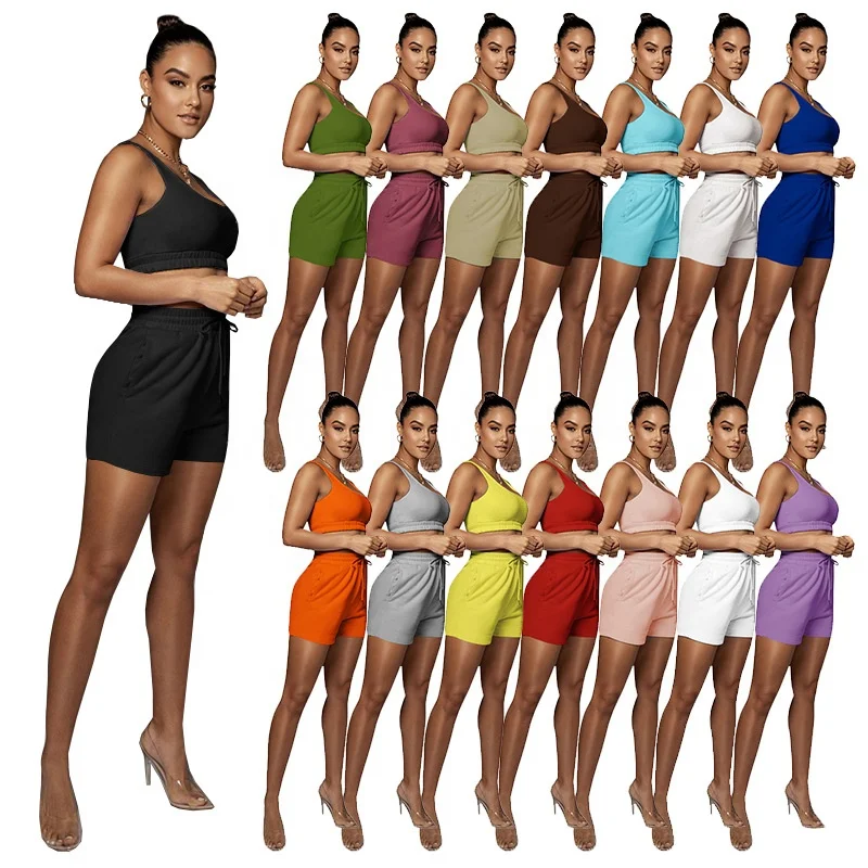 

KX-8163 Custom Logo Joggers 2 Piece Crop Top Pants Set Comfy Workout Womens 2021 2 Piece Woman Sweatsuit Summer Shorts Set