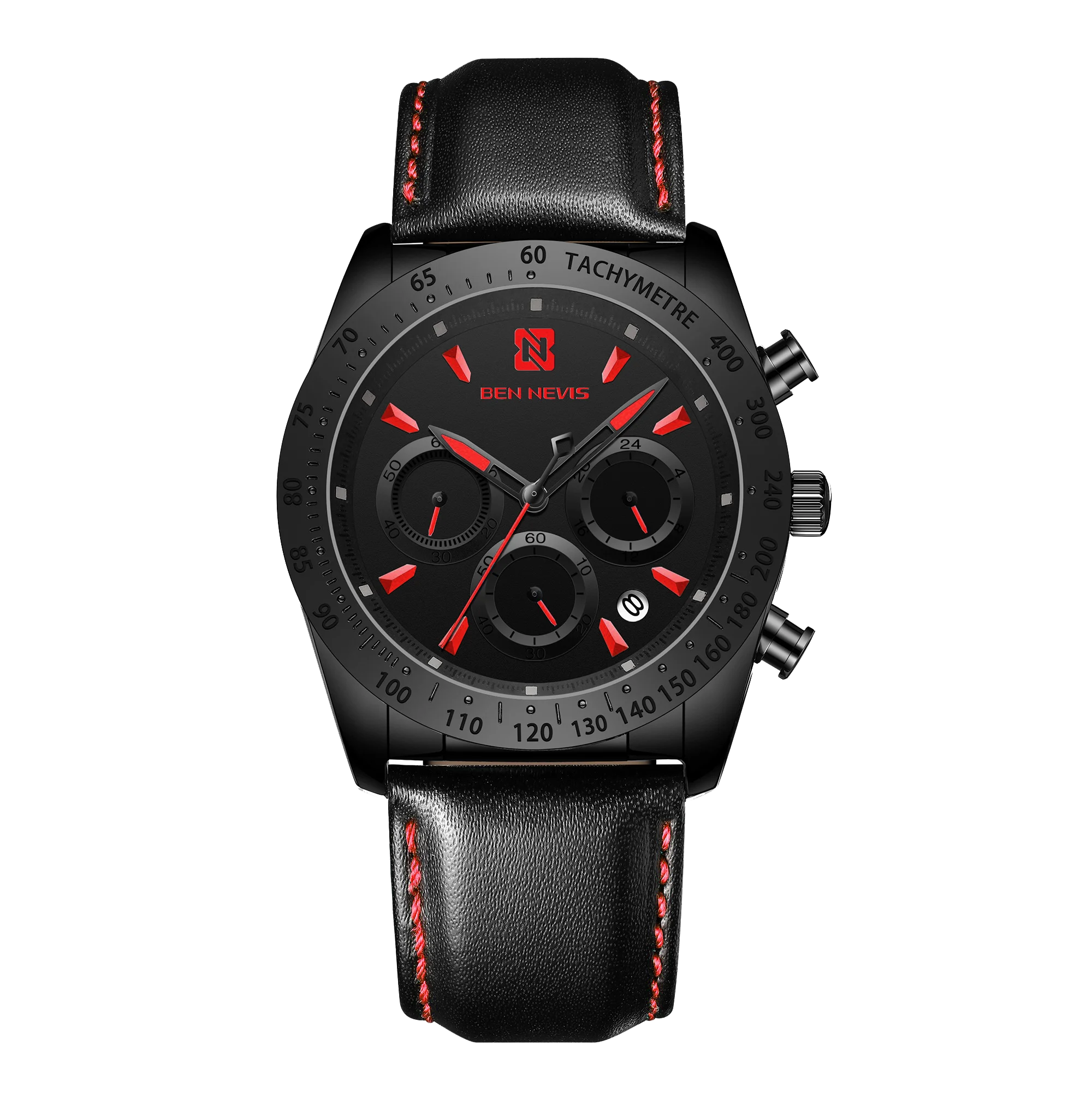 

2021 New Design Durable Multifunction Mens Quartz Wrist Watches Black Red Leather Strap Simple Personality Reloj De Hombre, 3 colors