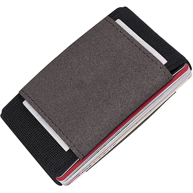 

Wholesale Leather Business Card Cases Minimalist Slim Wallet With Elastic Front Pocket Card Holders And Cash Bankcard cases, Grey or customized color
