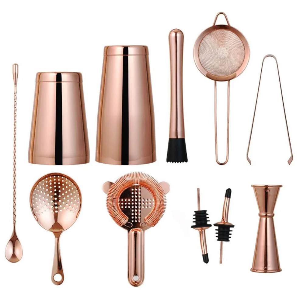 

Cocktailshaker 750ml Rose Gold Boston Shaker 11PCS Set Stainless Steel Bar Accessory Bar Tools Professional Bartender Kit