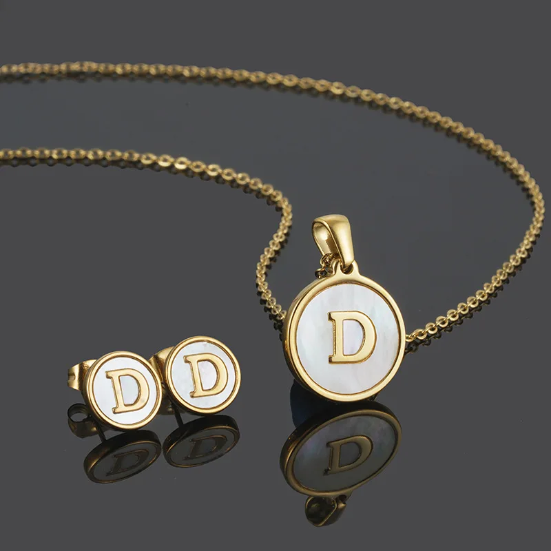 

Factory Wholesale 18k Gold Plated Women A-Z Alphabet 26 Letters Pendant Earring Stainless Steel Initial Necklace Jewelry Set