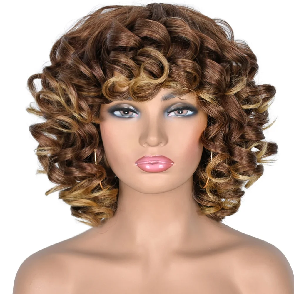 

Customized American wig bob wavy heat resistant for women sale afro long wholesale wig cheap blonde kinky synthetic wigs brown, Natural color