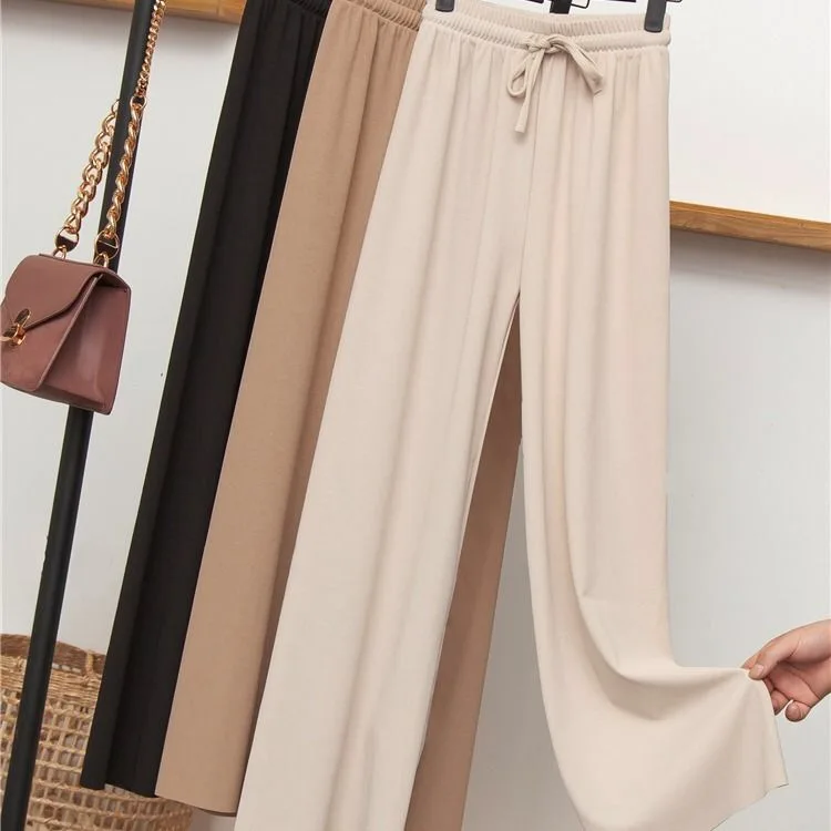 

China supplier quality Female Ice Silk Pants Nine Points pants Straight Pants, Black, khaki, beige, light blue, pink