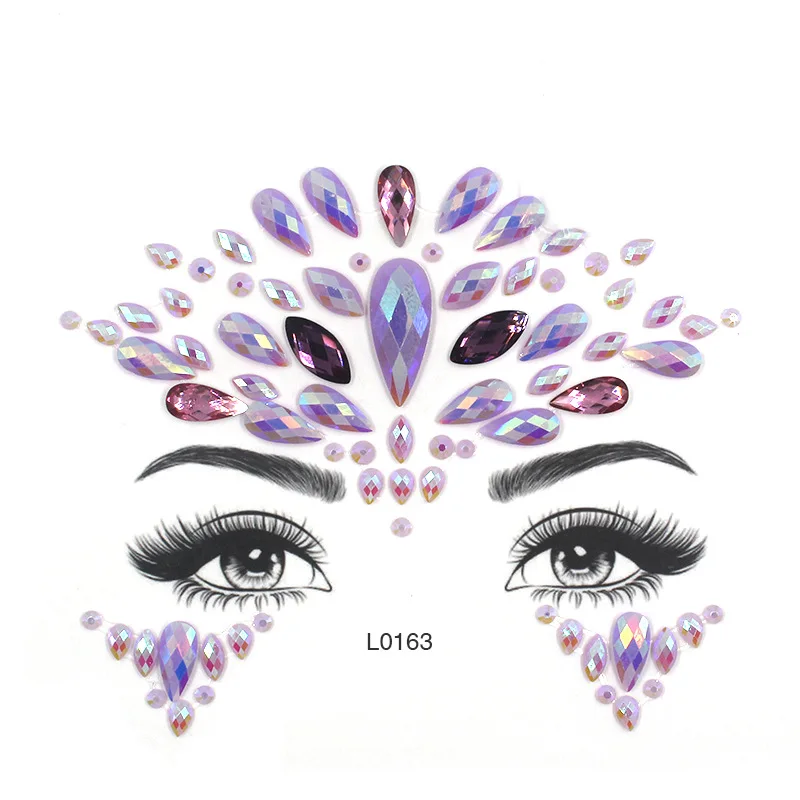 

Purple Temporary Tattoo Stickers Rhinestone Glitter Face Stickers Decor Jewels Festival Party Masquerade Makeup Body Diamond