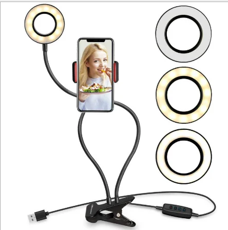 

Portable Photographic Makeup Studio Video Live Broadcast Dimmable LED Selfie Ring Light With Stand Bracket and Cell Phone Holder