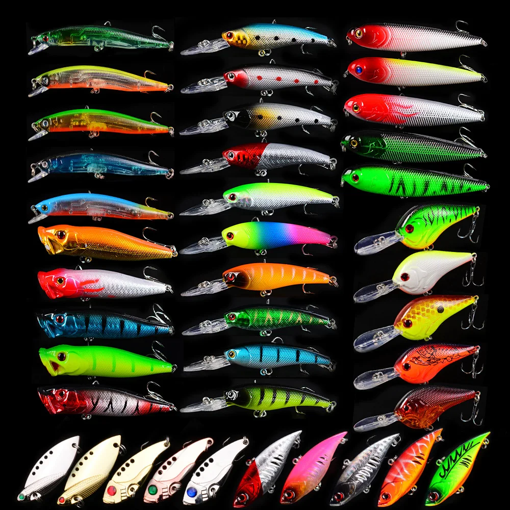 

40PCS Fishing Lures Kit Set Spinnerbait for Bass Trout Walleye Salmon Assorted Hard Lures Inline Spinner Baits, Vavious colors